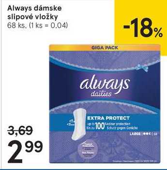 Always dámske slipové vložky, 68 ks